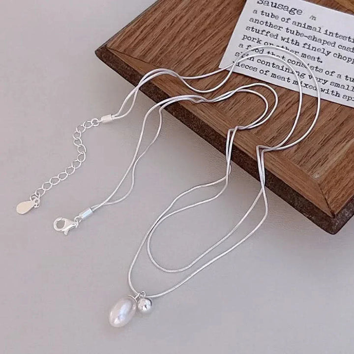 Silver Layered Baroque Pearl Drop Necklace