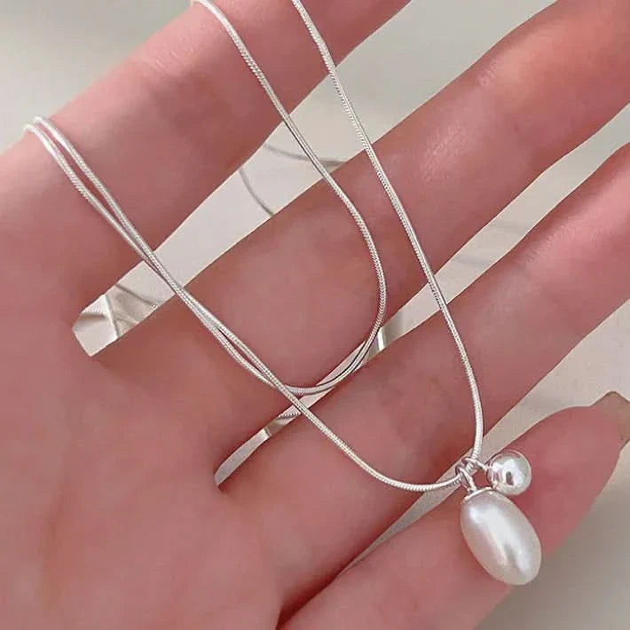 Silver Layered Baroque Pearl Drop Necklace