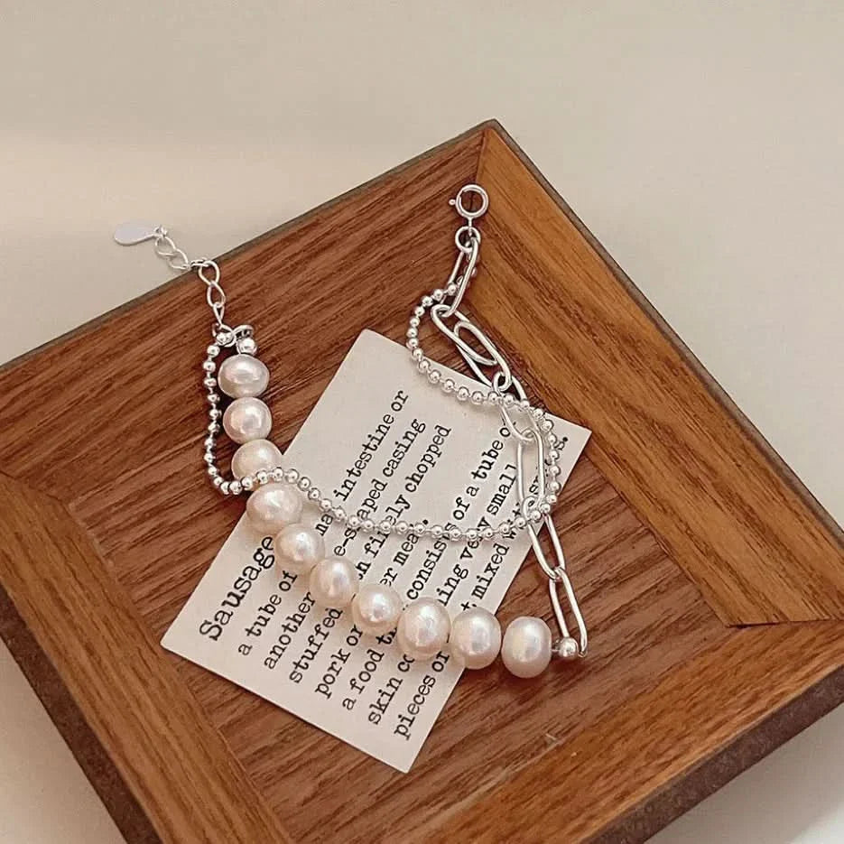 Silver Layered Graduated Freshwater Pearl Bracelet