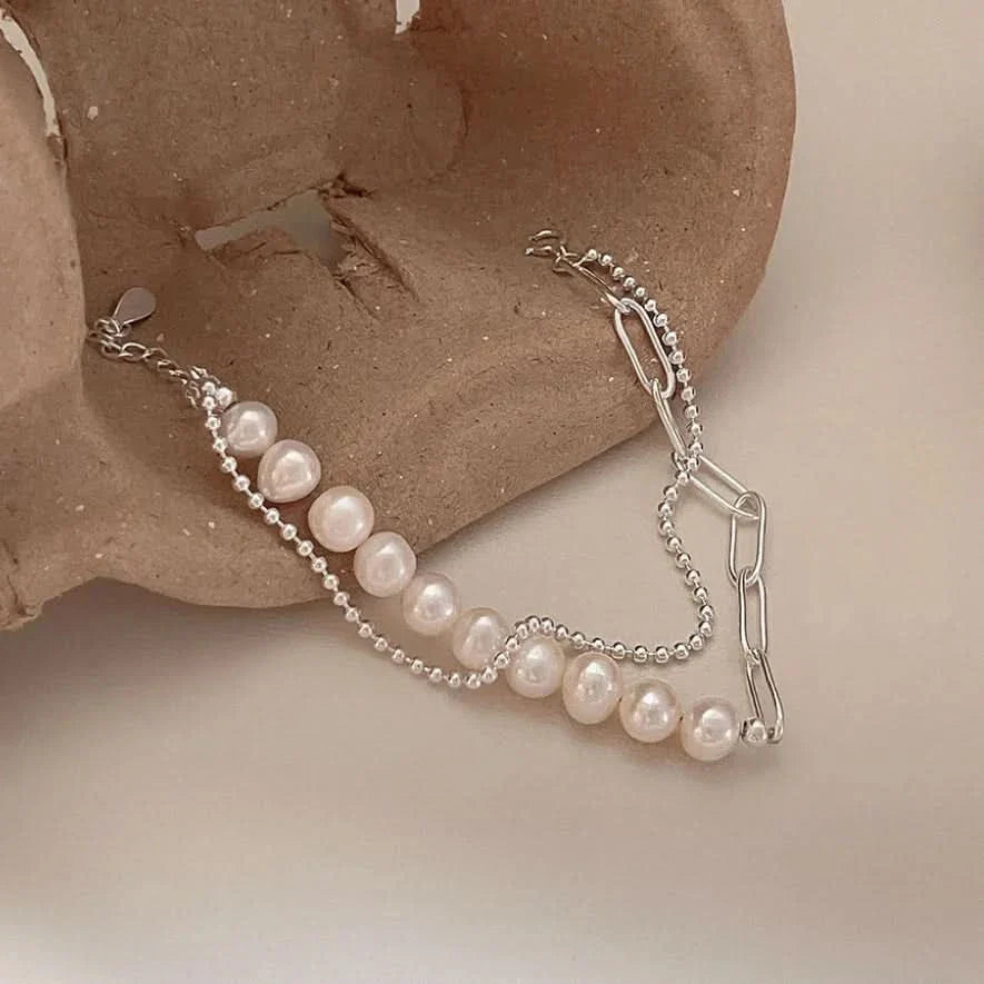 Silver Layered Graduated Freshwater Pearl Bracelet