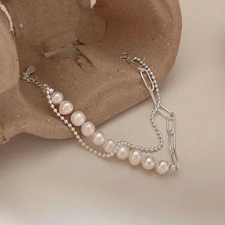 Silver Layered Graduated Freshwater Pearl Bracelet