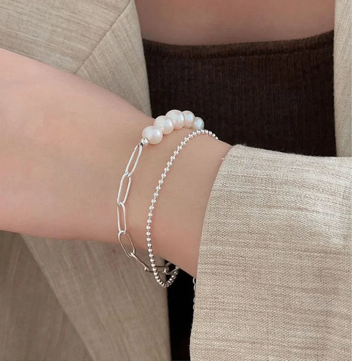 Silver Layered Graduated Freshwater Pearl Bracelet