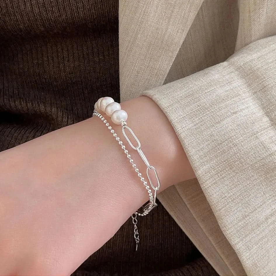Silver Layered Graduated Freshwater Pearl Bracelet