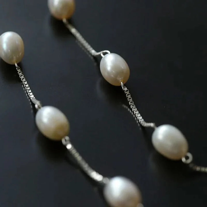 Silver Chain Tassel Pearl Earrings
