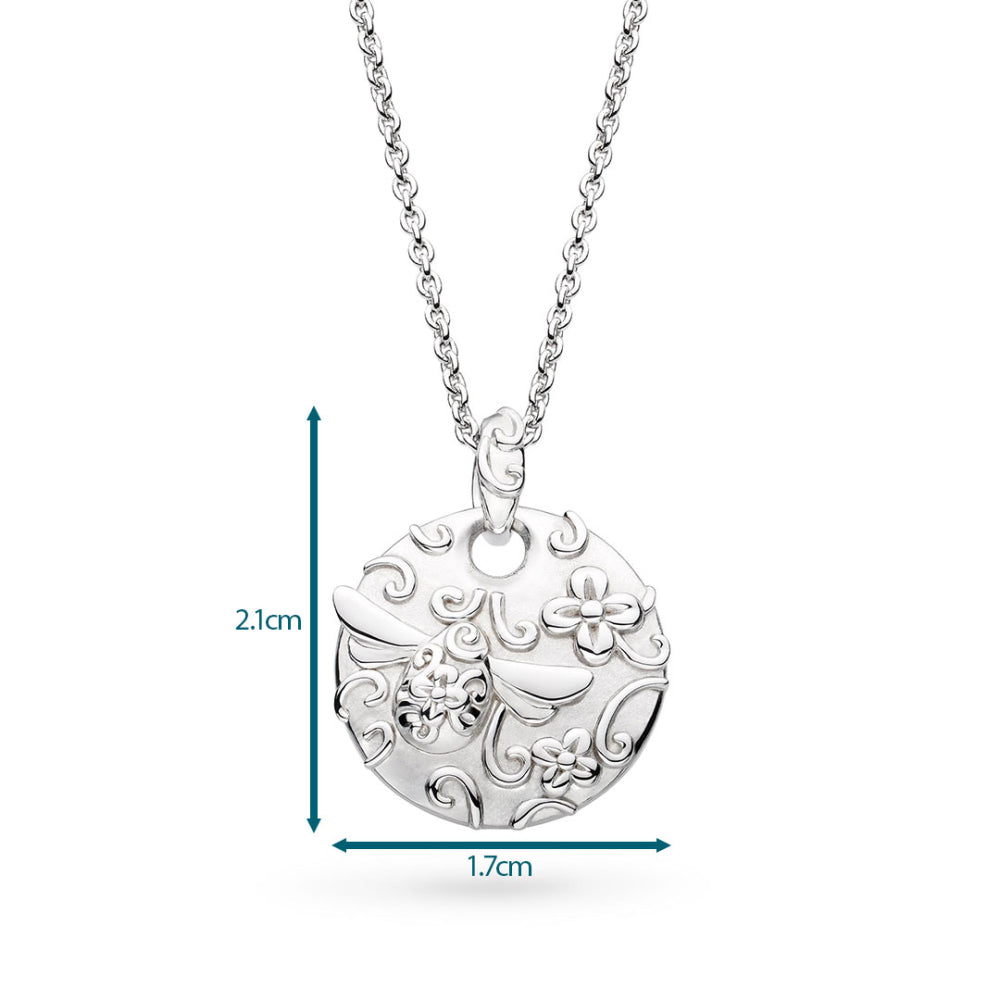 Silver necklace with a floral pendant on a white background