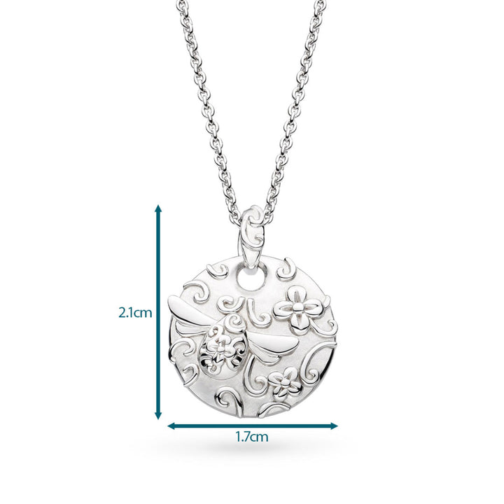Silver necklace with a floral pendant on a white background
