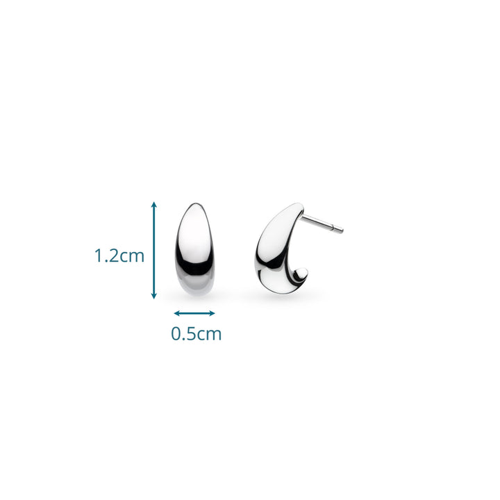 Silver earrings with measurements on a white background
