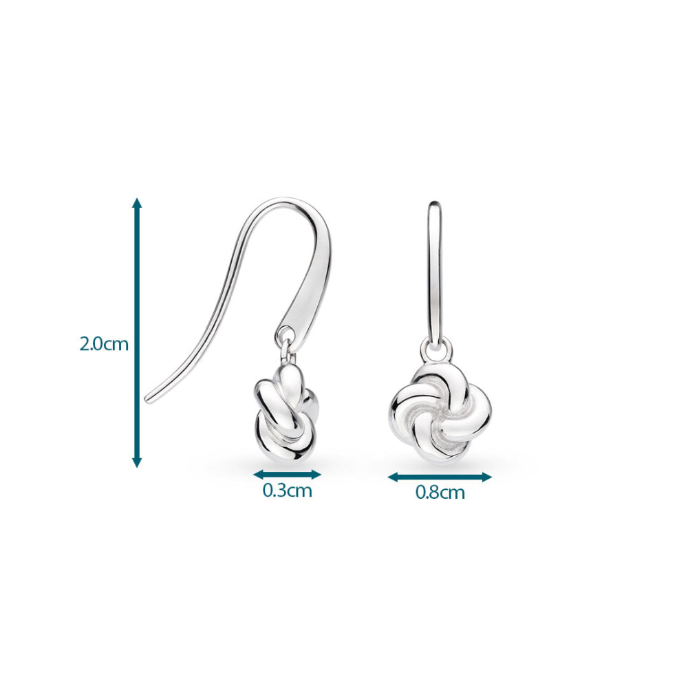 Silver earrings with measurements on a white background