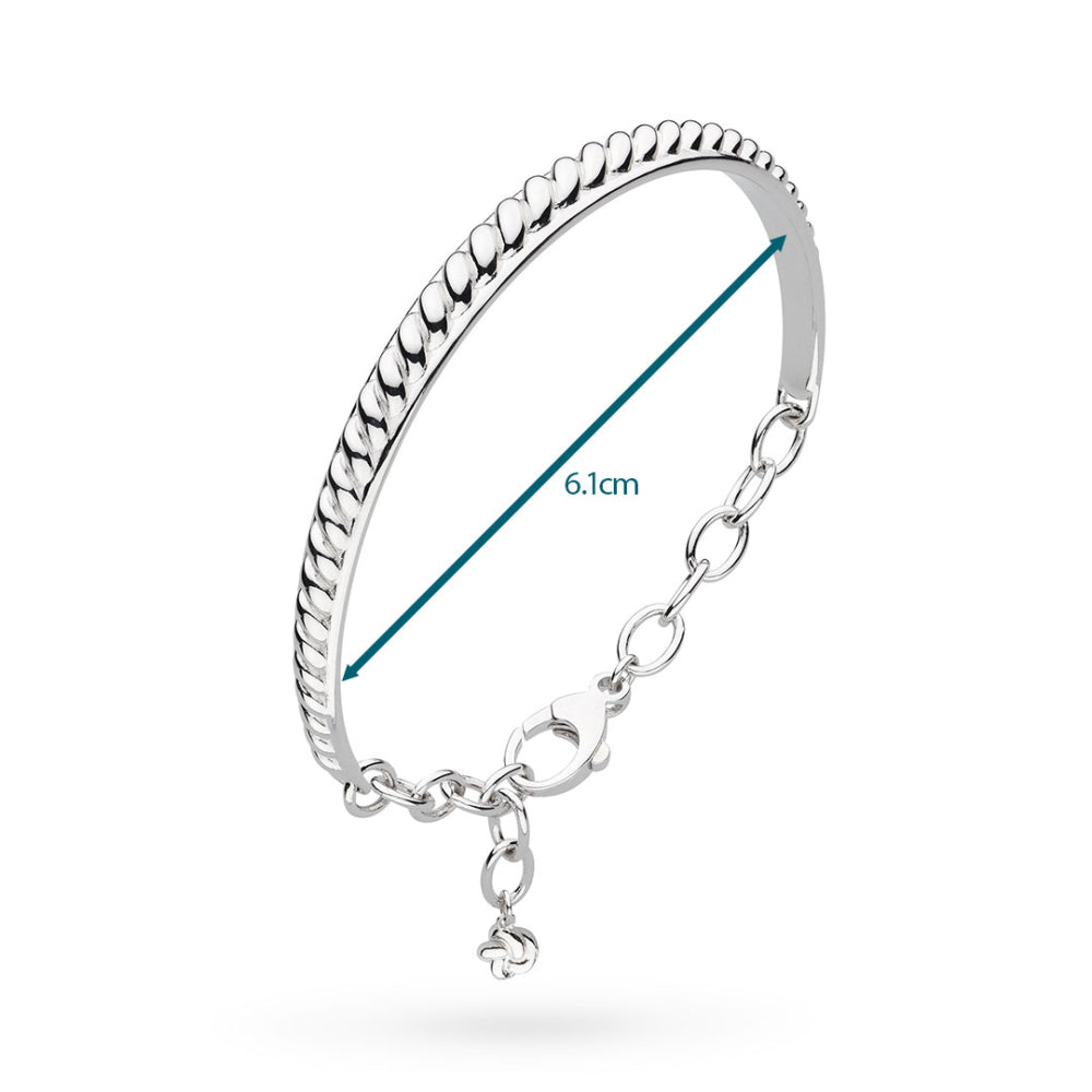 Silver bracelet with a chain design and measurement label on a white background