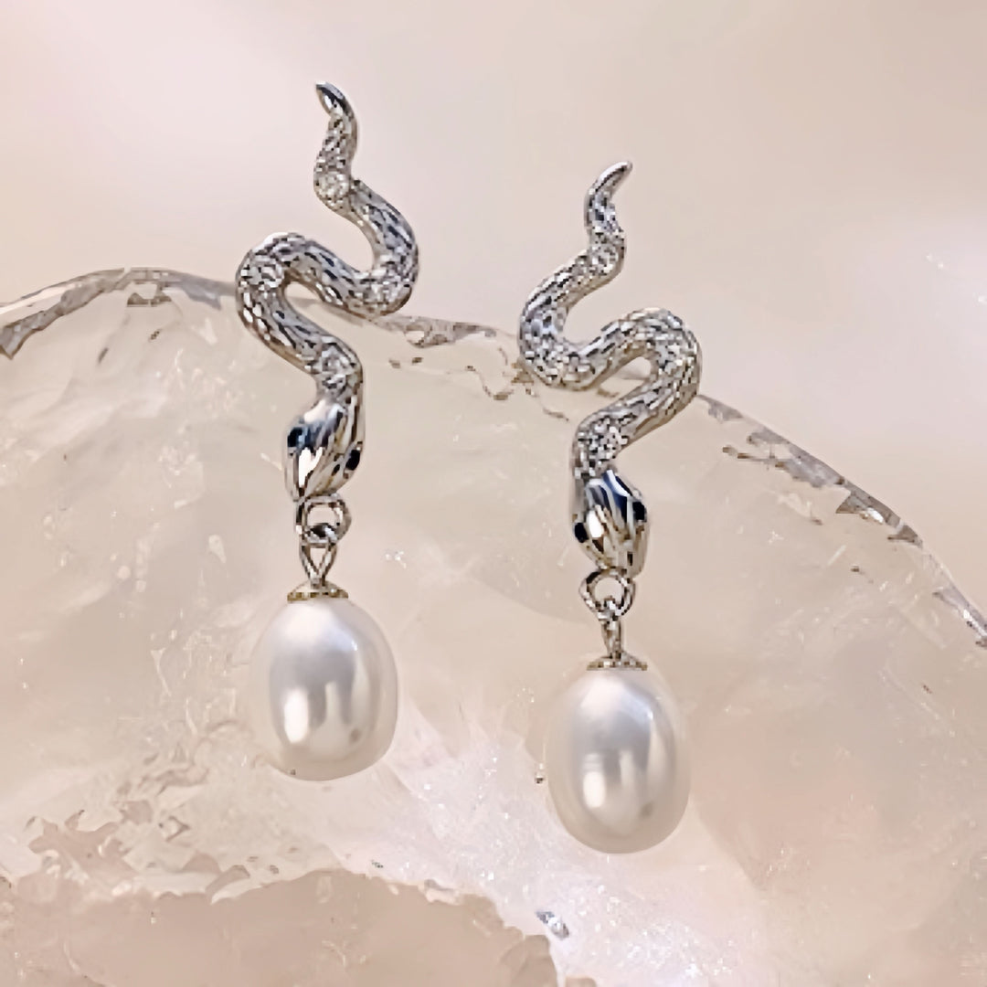 Creations Gemstone Pearl Drop Snake Earrings