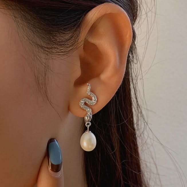 Creations Gemstone Pearl Drop Snake Earrings