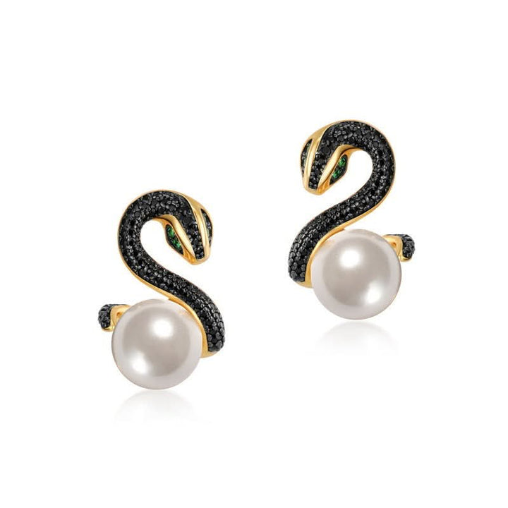 Snake Pearl Earrings – Gothic Glamour in Gold & Silver