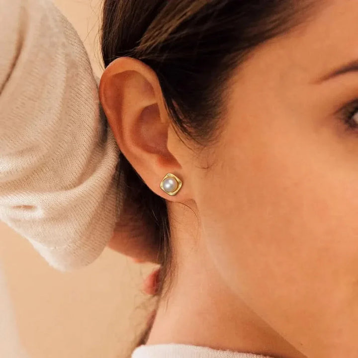 Square Freshwater Pearl Stud Earrings