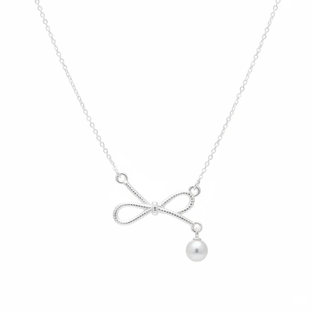 Sterling Silver Bow Freshwater Pearl Necklace