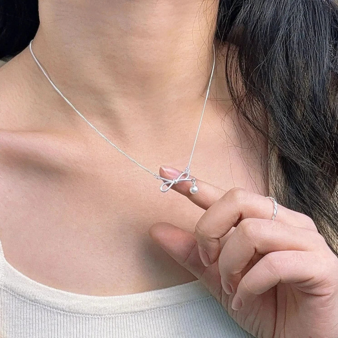 Sterling Silver Bow Freshwater Pearl Necklace