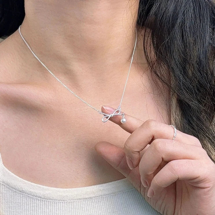 Sterling Silver Bow Freshwater Pearl Necklace