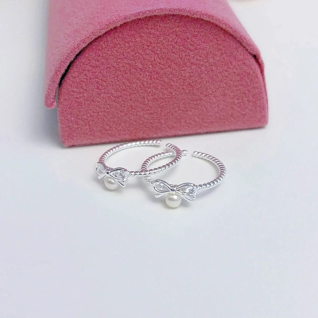 Sterling Silver Bow Freshwater Pearl Ring 🌸