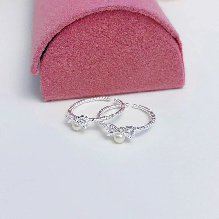 Sterling Silver Bow Freshwater Pearl Ring 🌸