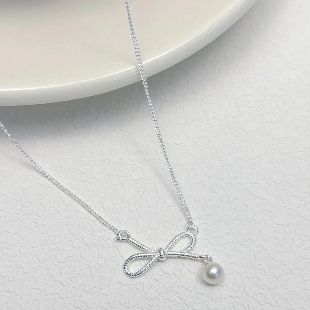 Sterling Silver Bow Freshwater Pearl Necklace