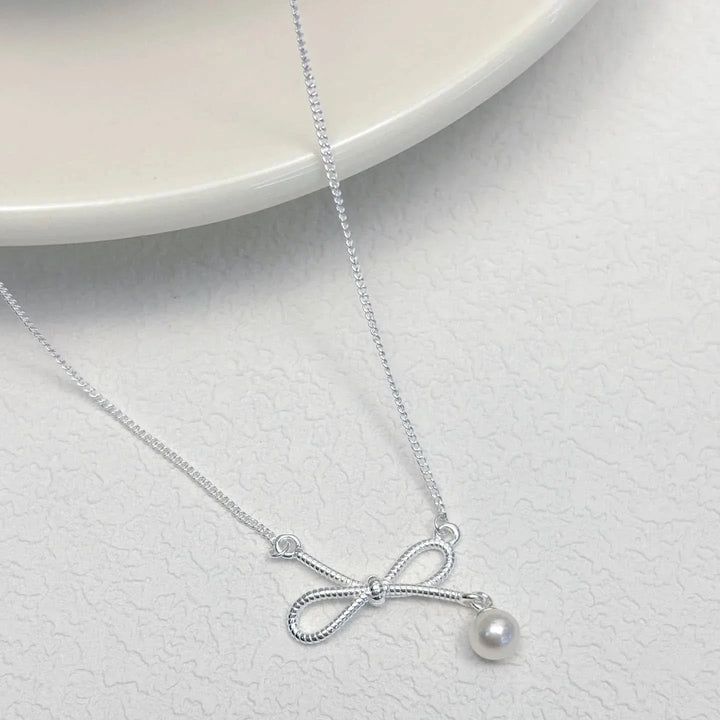 Sterling Silver Bow Freshwater Pearl Necklace