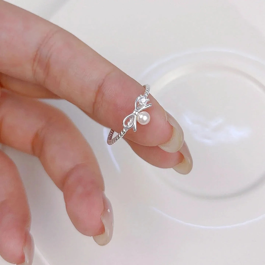 Sterling Silver Bow Freshwater Pearl Ring 🌸