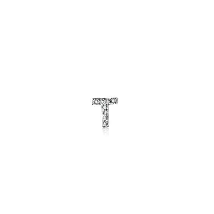 Diamond Letter Initial Silver Stud Earring- a pair