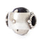 Silver charm with a dark purple bead on a white background