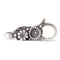 Silver keychain with floral design on a white background