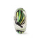 Glass charm with green and black abstract design on a white background