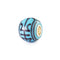 Blue glass bead with gold core on a white background