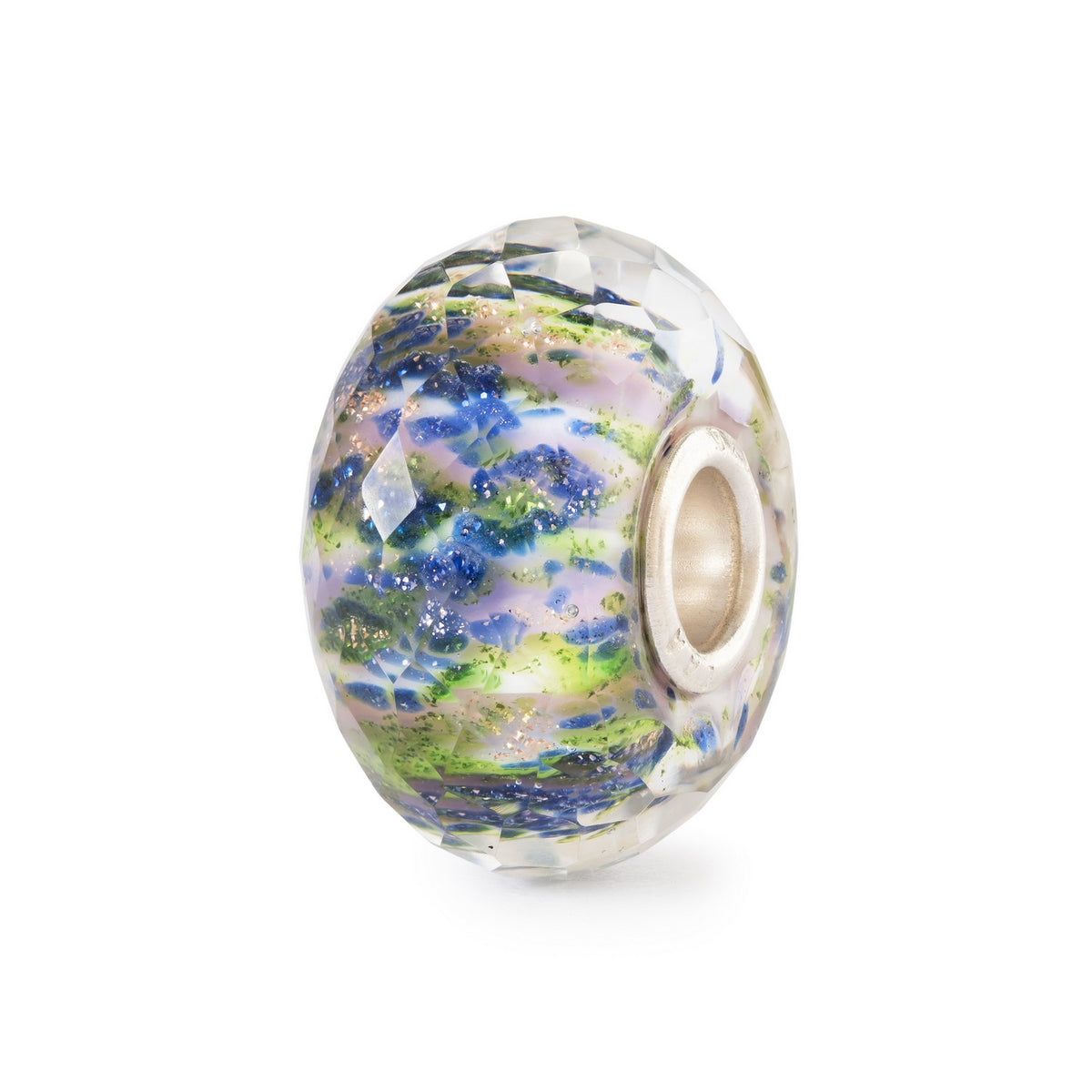 Glass charm bead with floral design on a white background
