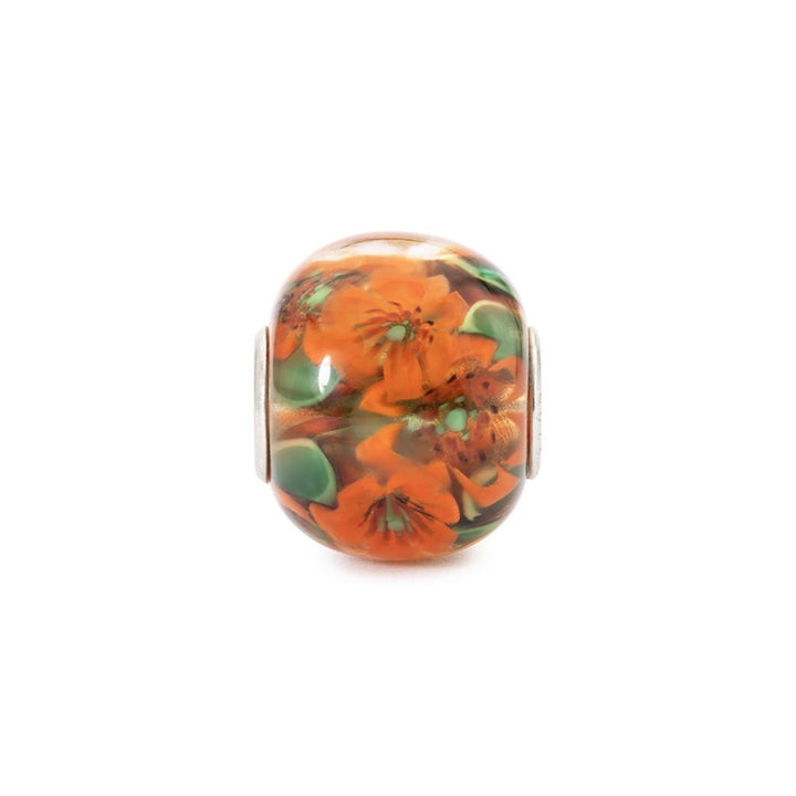 Floral design bead with orange flowers on a white background