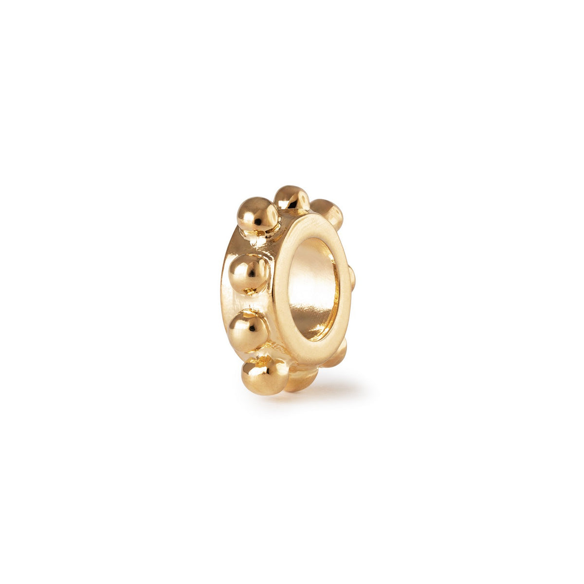 Gold beaded charm on a white background