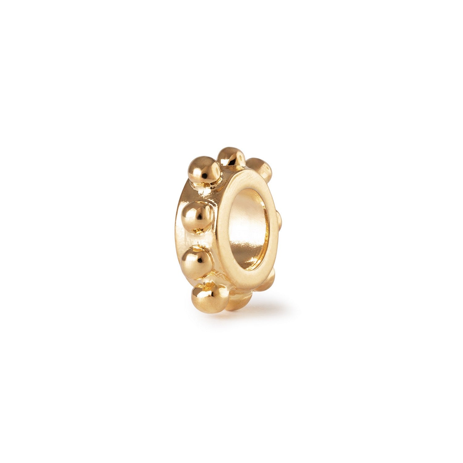 Gold beaded charm on a white background