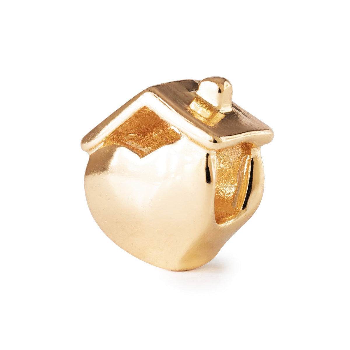 Gold house-shaped pendant on a white background