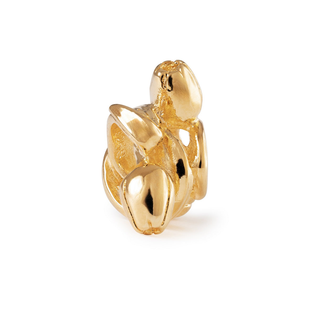 Gold ring with a unique design on a white background