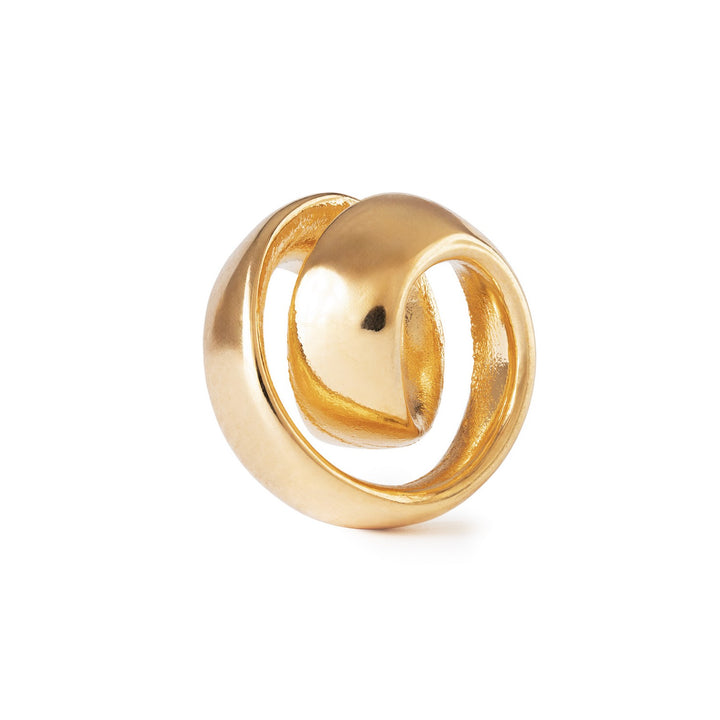 Gold ring with a unique design on a white background