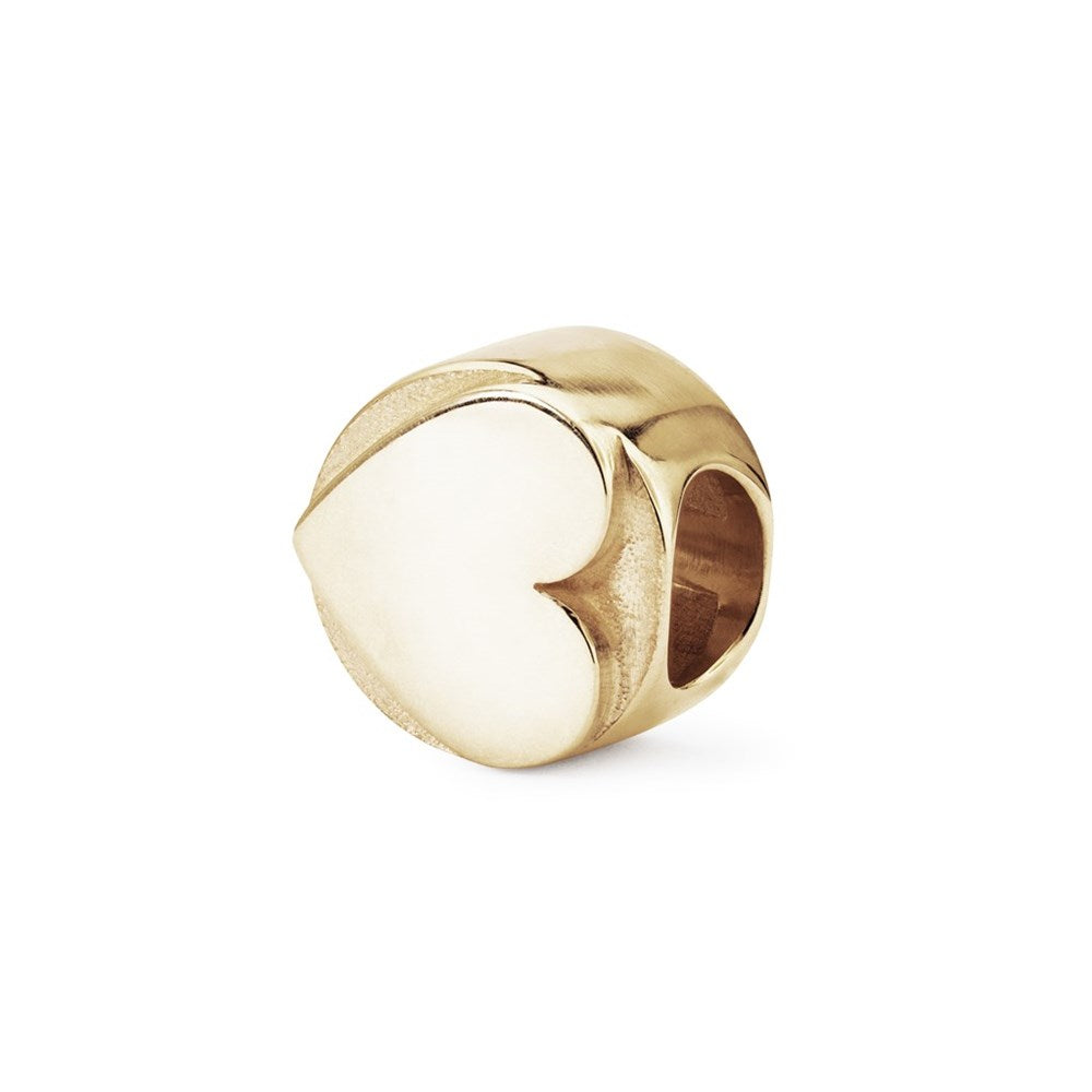 Gold beaded charm on a white background