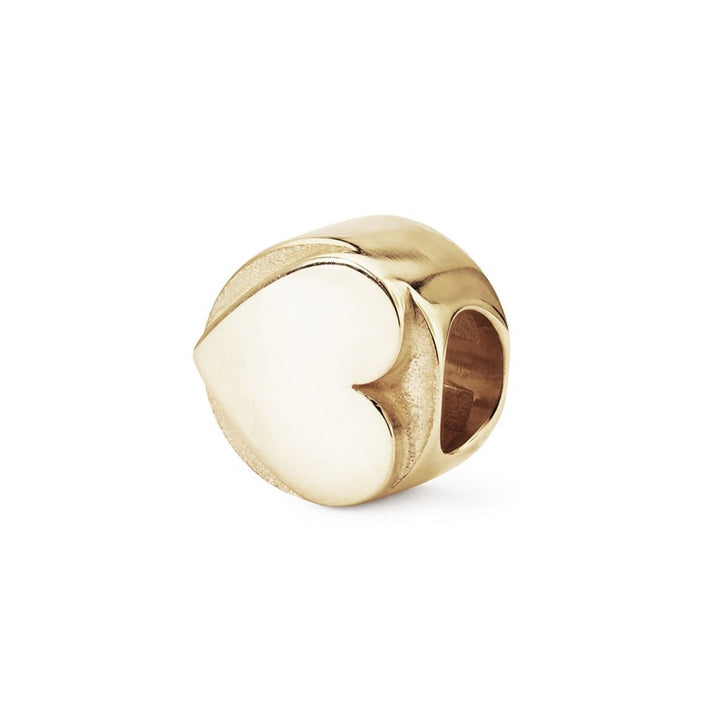 Gold beaded charm on a white background
