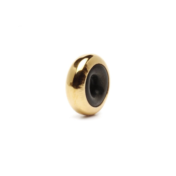Gold and black circular object on a white background