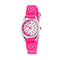 Pink children's watch with a floral design on a white background