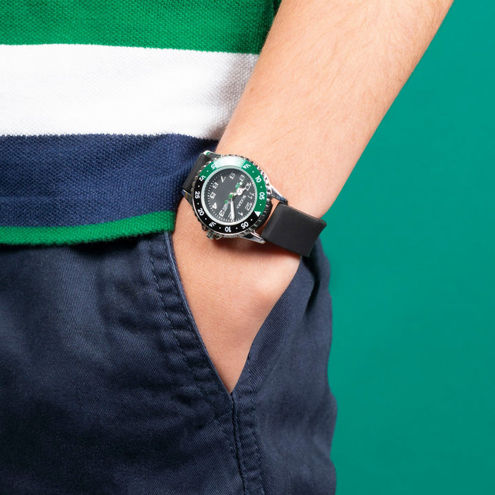 Tikkers Boys Black Silicone Strap Time Teacher Watch TK0139