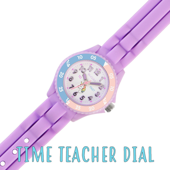 Tikkers Girls Purple Silicone Strap Unicorn Dial Time Teacher Watch TK0147
