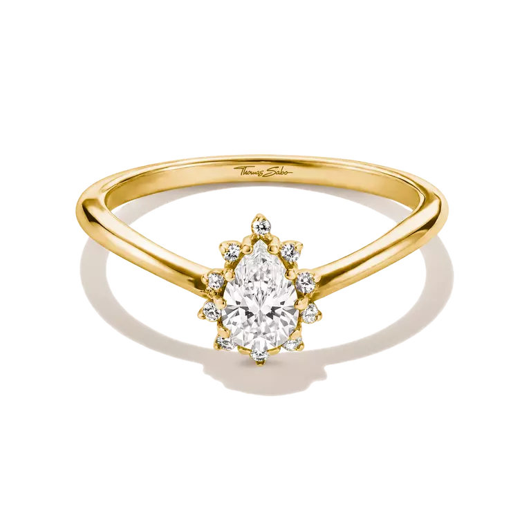 Thomas Sabo 18k Gold Plated Classic Zirconia Teardrop Ring TR2479-M01-14