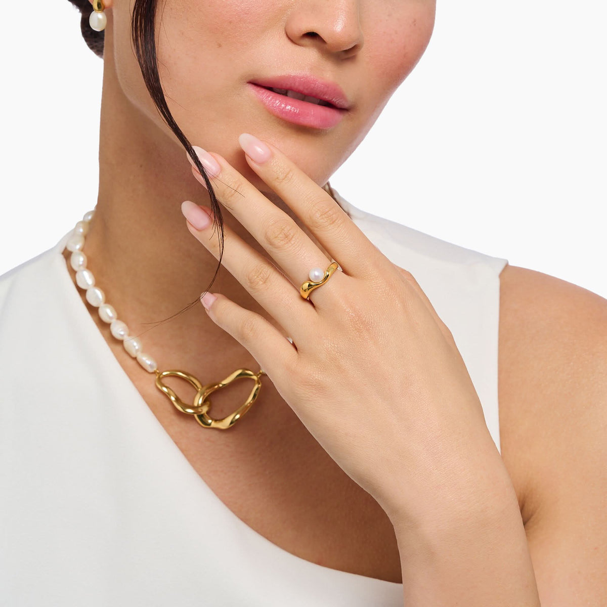 Natural Beauty Gold Plated Freshwater Pearl Ring TR2485-430-14