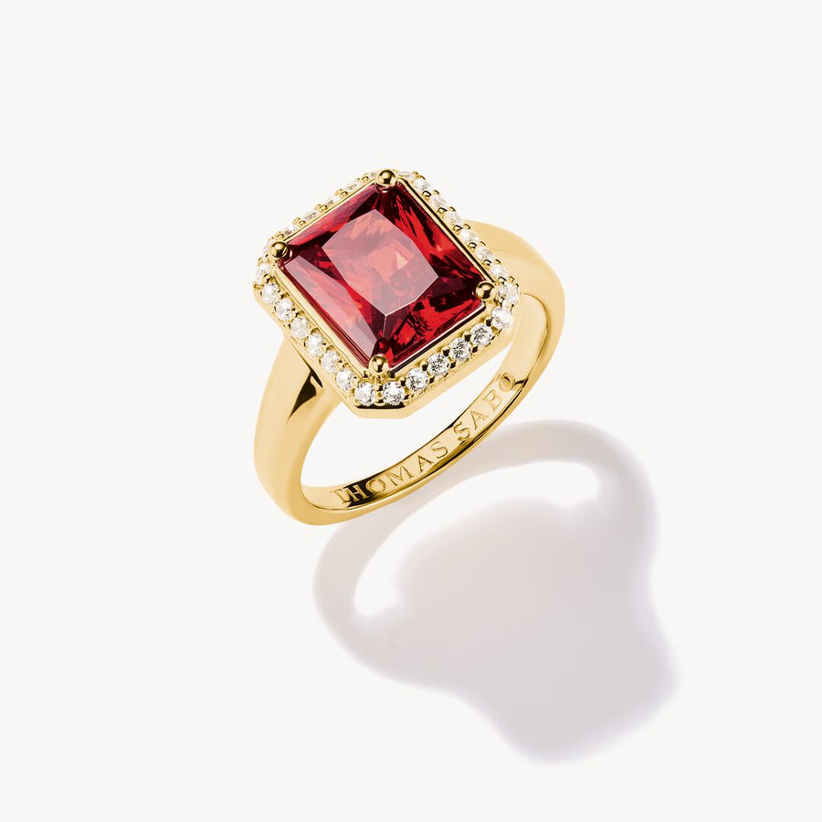 Thomas Sabo Elyndra Silver 18 Carat Gold Plated Garnet Cubic Zirconia yellow gold Ring TR2508-414-10