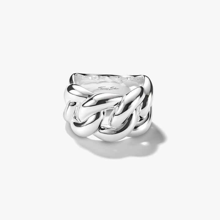 Silver braided ring on a white background