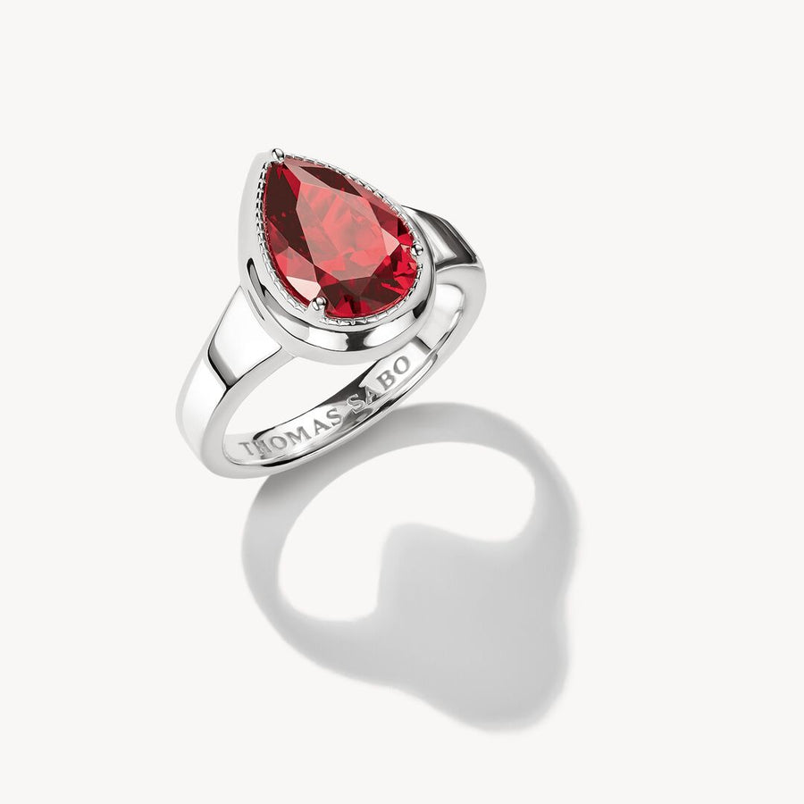Thomas Sabo Elyndra Sterling Silver Garnet Red Teardrop Zirconia Stone Ring TR2522-051-10