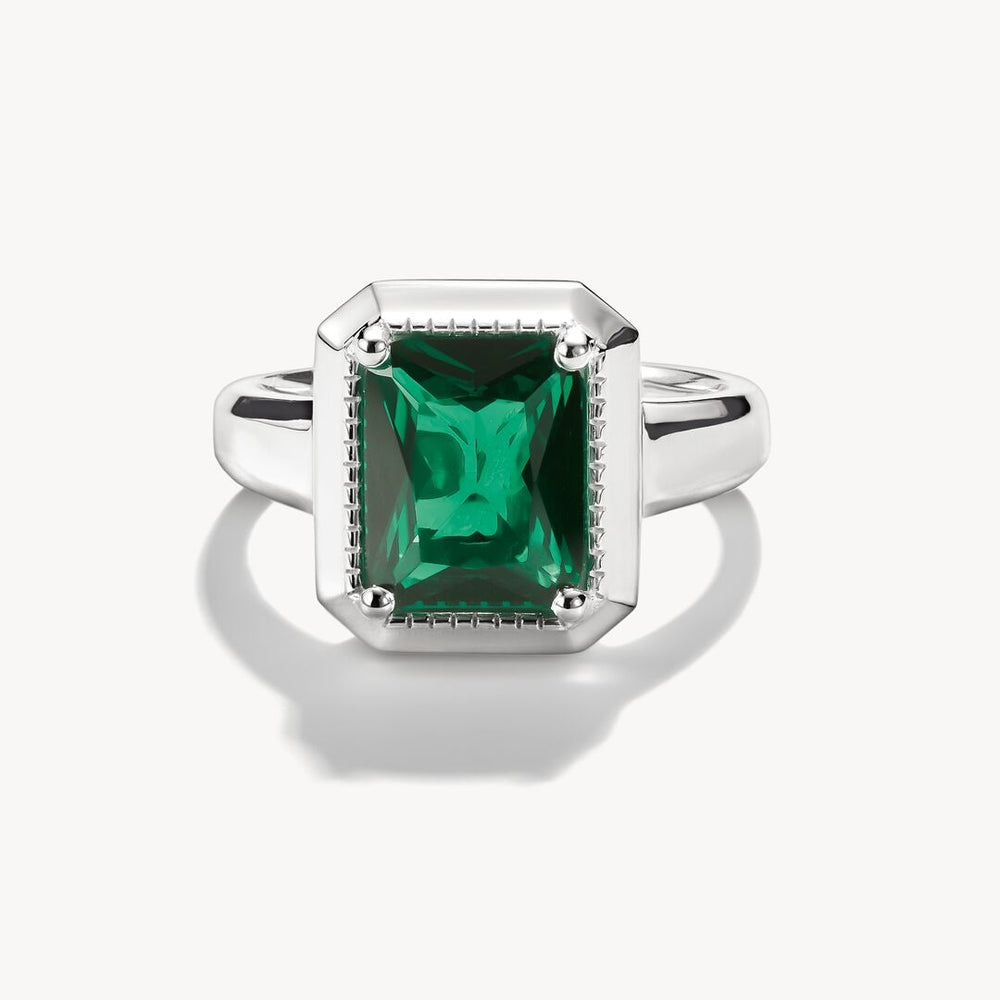 Thomas Sabo Elyndra Sterling Silver Green Zirconia Stone Ring TR2528-699-6