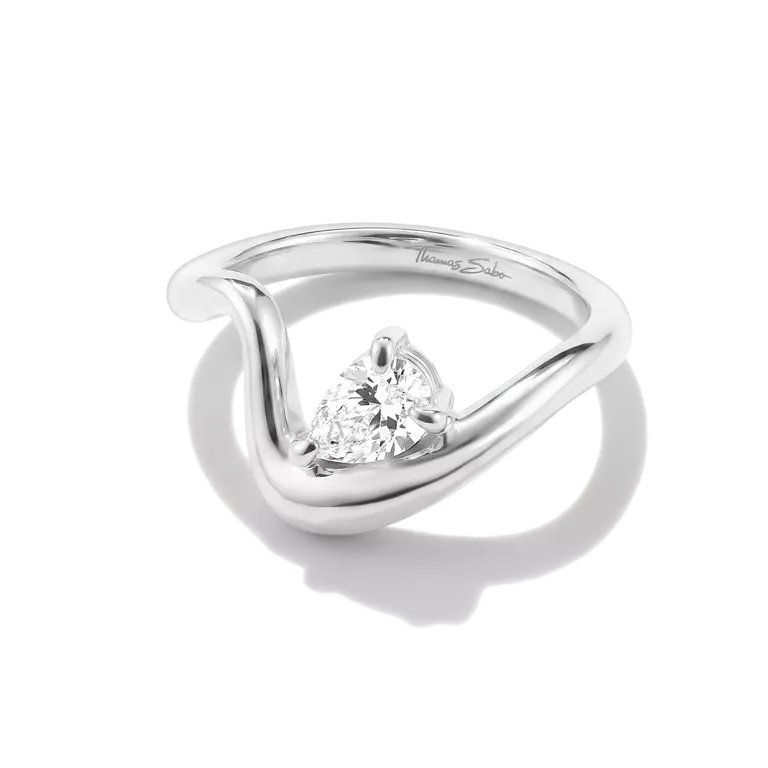 Thomas Sabo Sterling Silver Fluid Elegance Teardrop Zirconia Ring TR2543-051-14